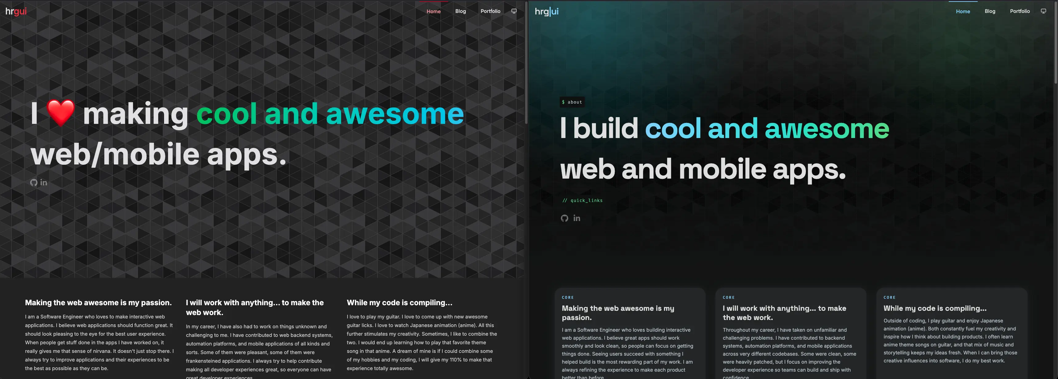 Home page before and after